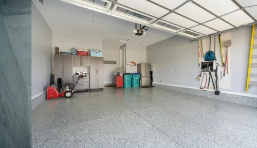 Coated Garage floor and garage door